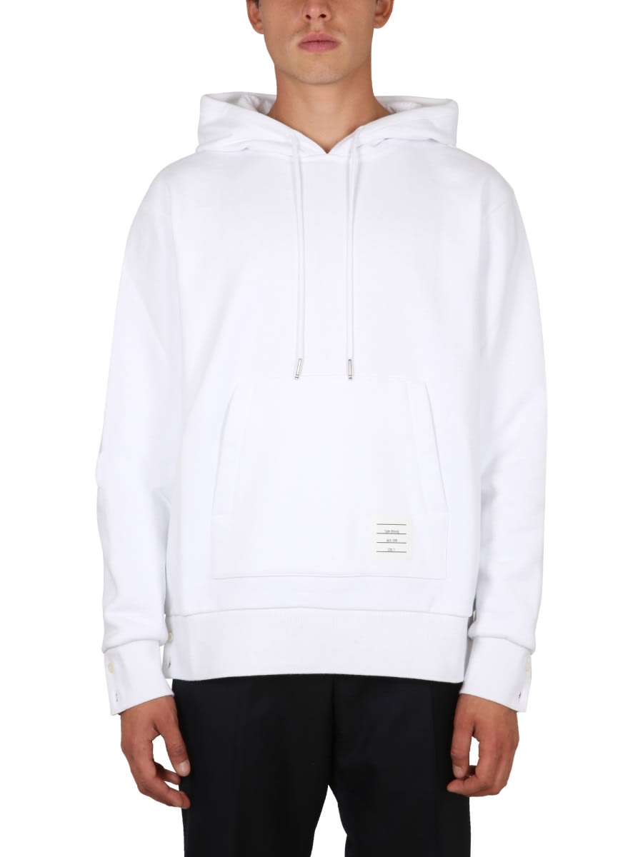 Thom Browne Hooded Sweatshirt With Kangaroo Pocket And Striped Detail In White