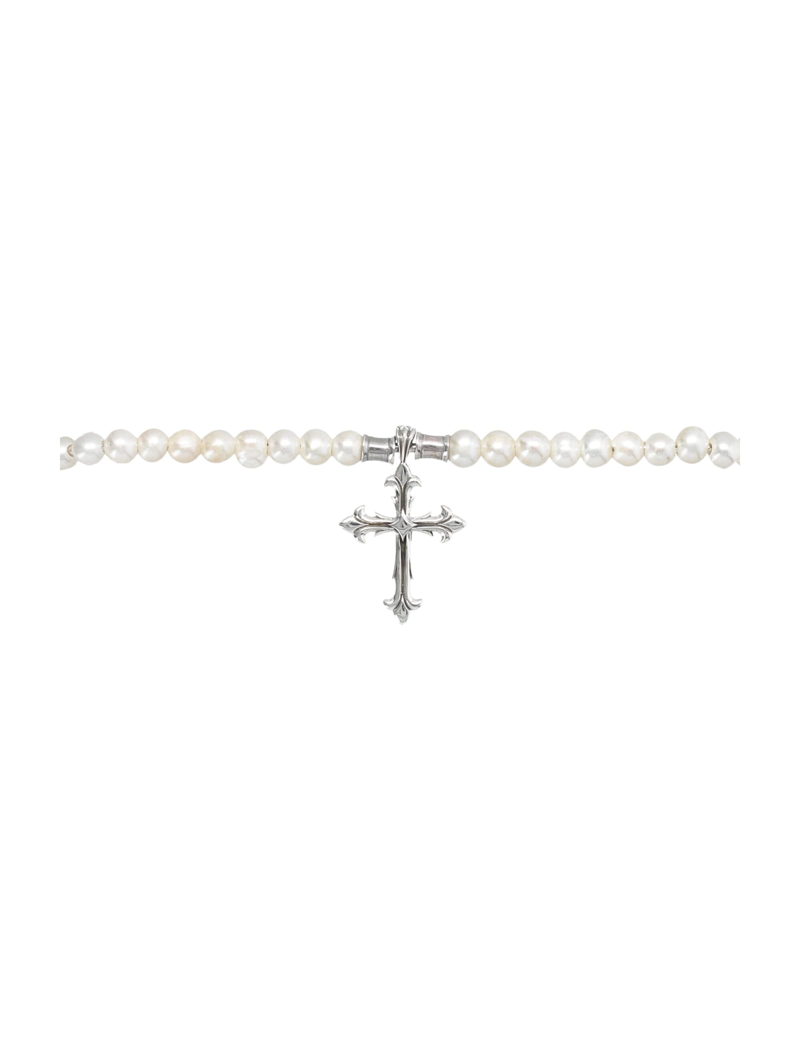 Shop Emanuele Bicocchi Small Pearl Necklace Cross In White