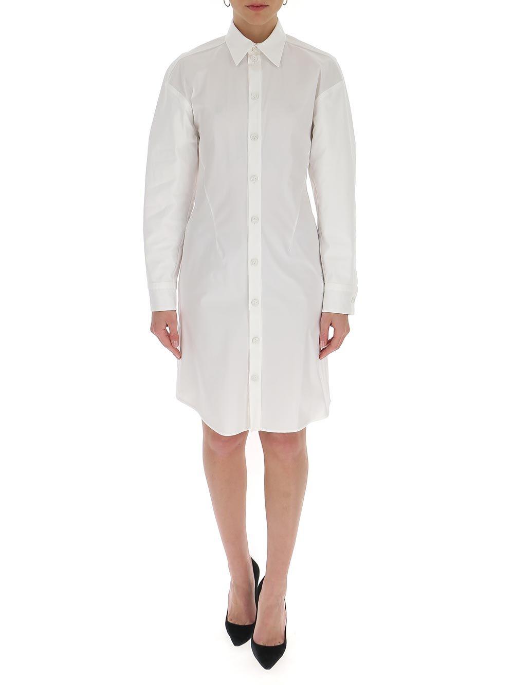 Shop Bottega Veneta Shirt Dress In White