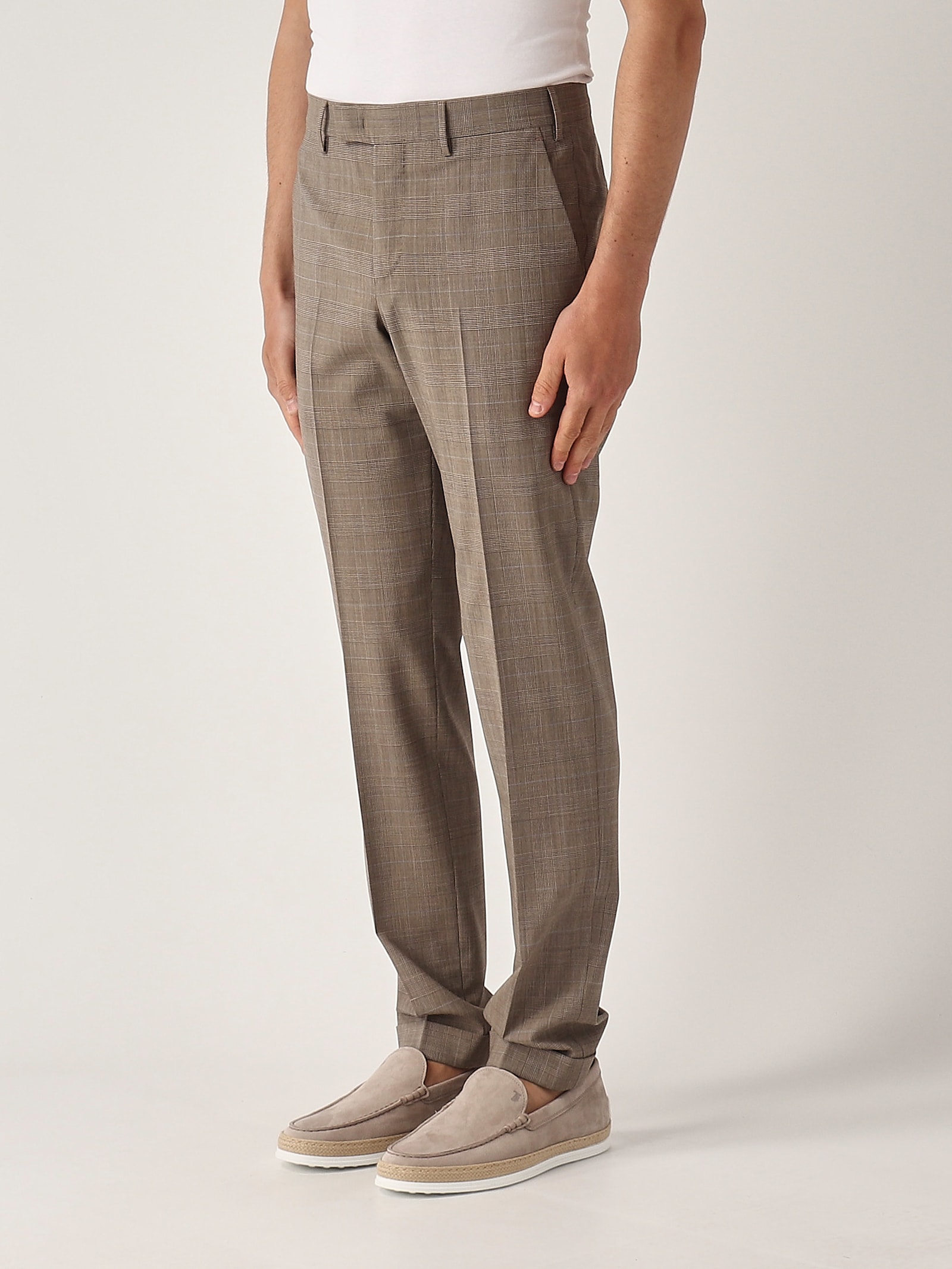 Pt Torino Pleated Check Trousers In Brown