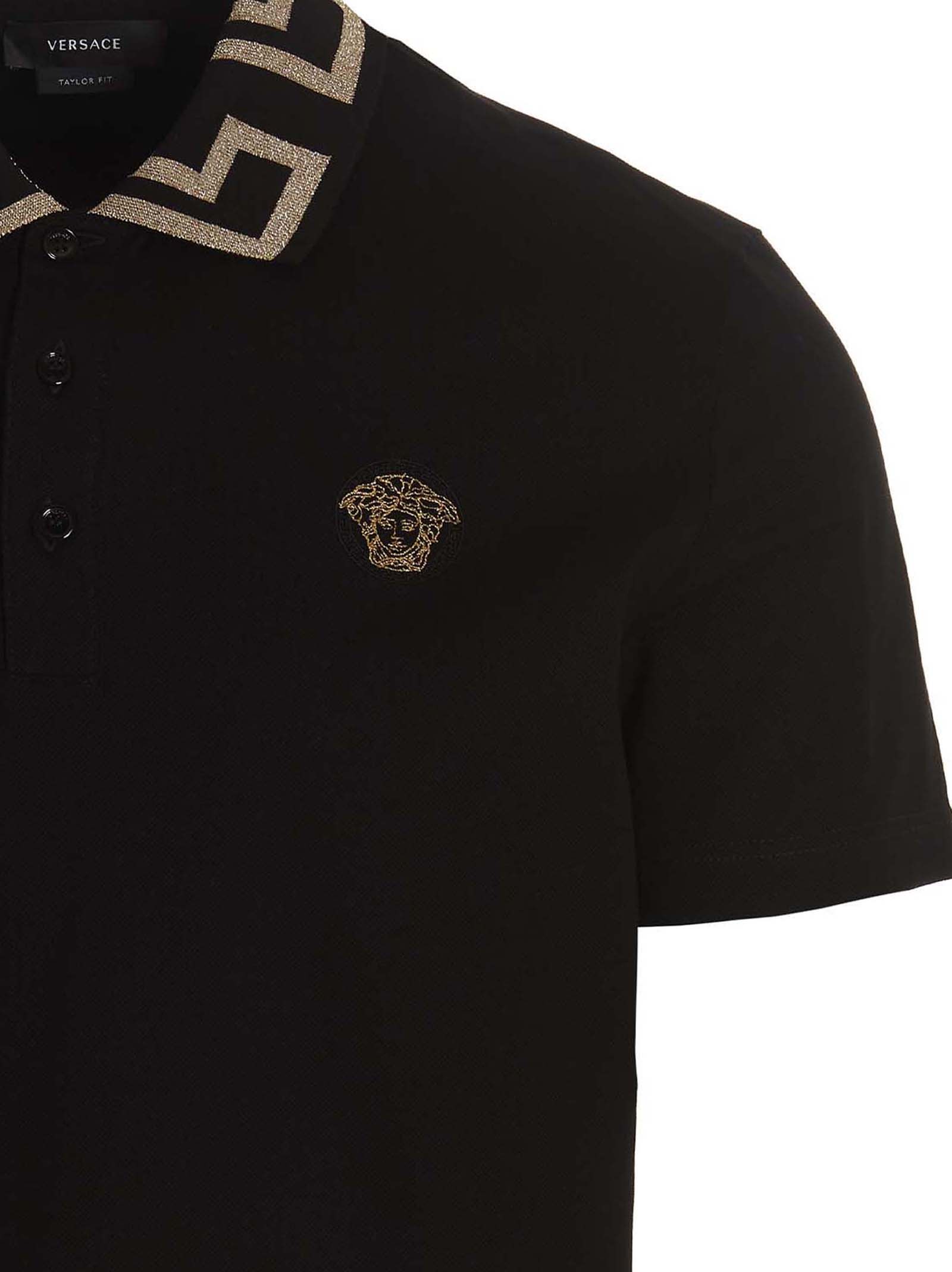 Shop Versace Greca Polo Shirt In Black