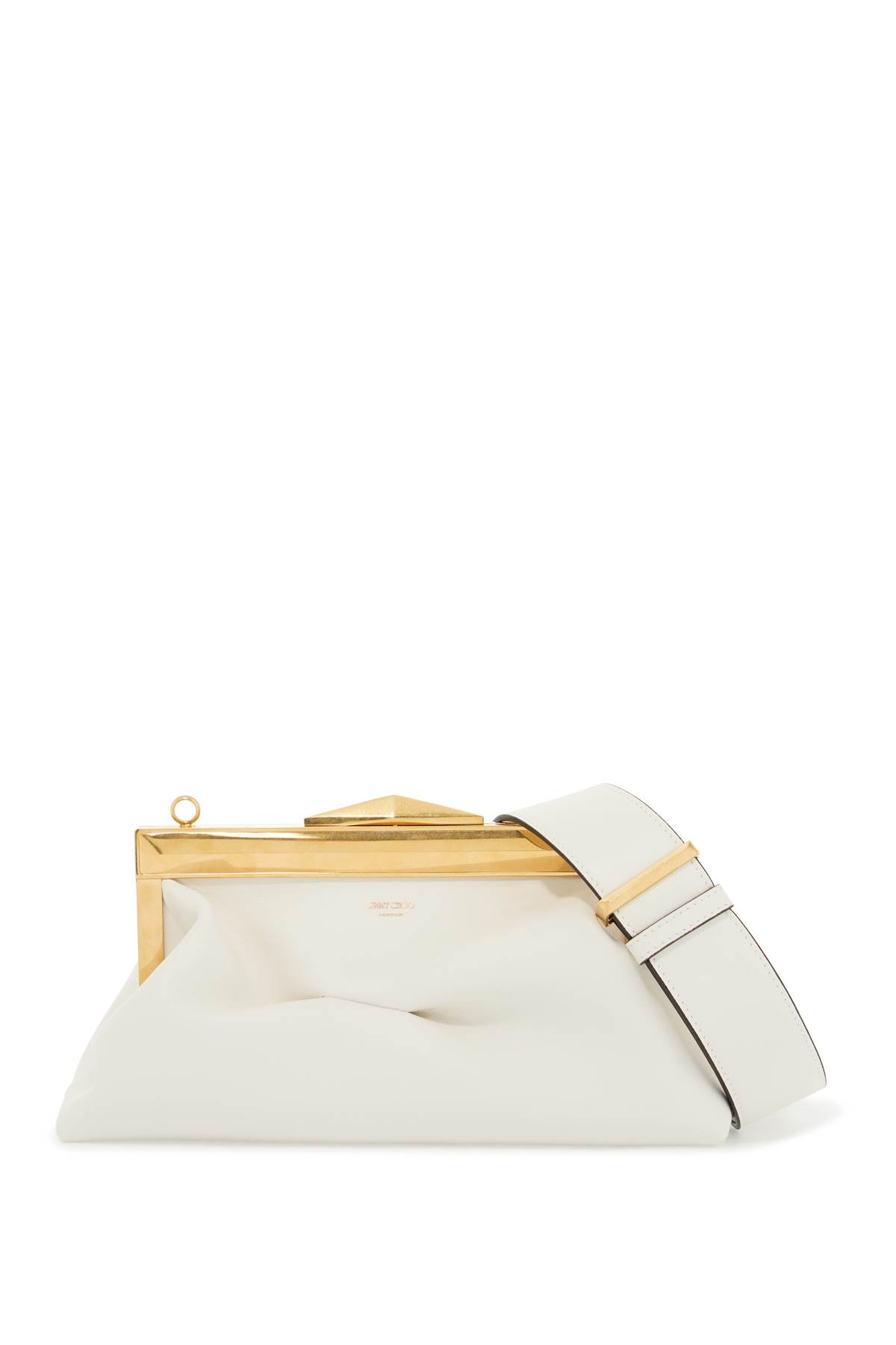 Shop Jimmy Choo Leather Diamond Frame Clutch In Latte Gold (white)