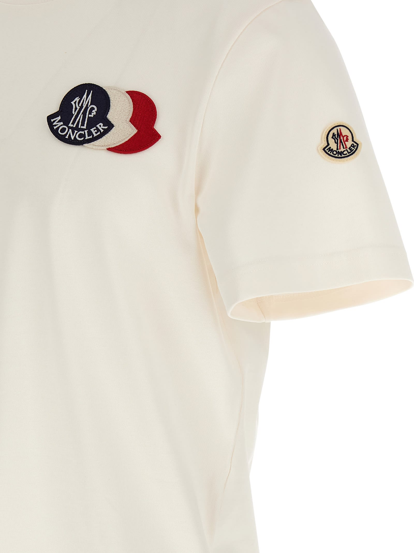 Moncler Cotton T-shirt With Ribbed Crew Neck And Signature Logo Patches In White