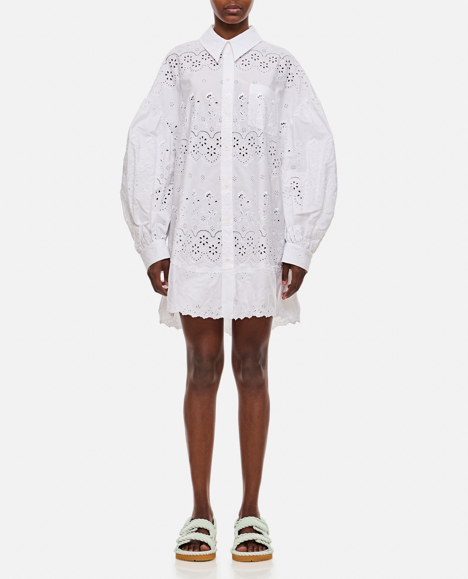 SIMONE ROCHA DROP SIGNATURE SLEEVE SHORT SHIRT DRESS W/ TRIM