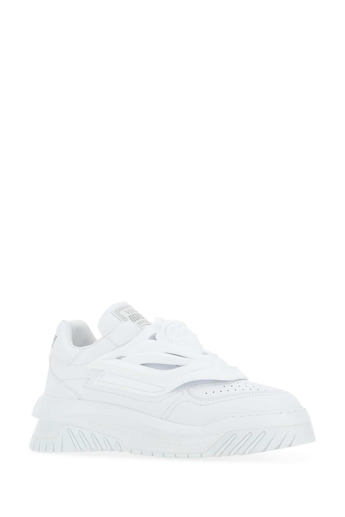 Versace White Leather Odissea Slip Ons In 1w010