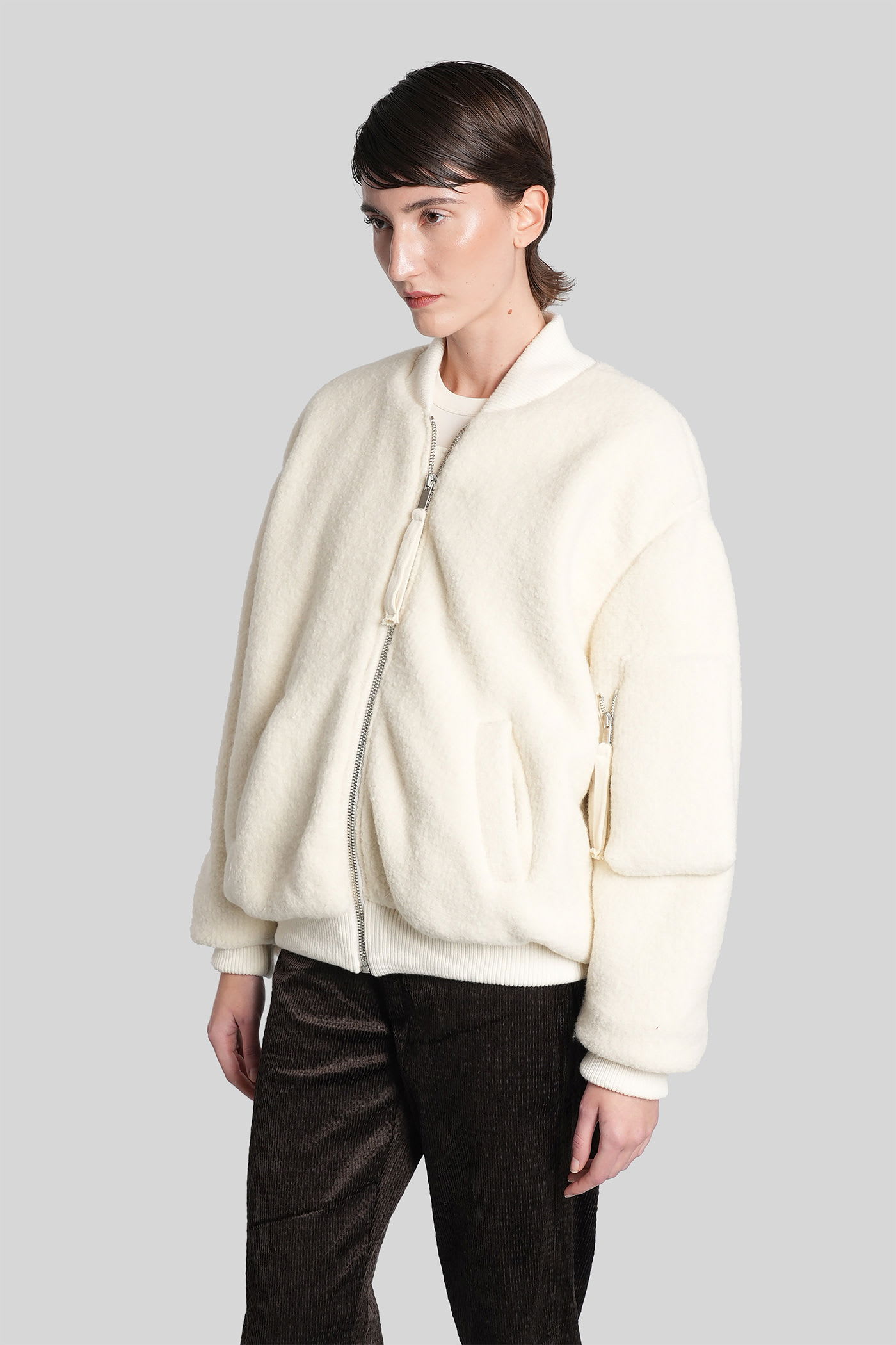 Laneus Bomber Jacket In Beige Wool In White