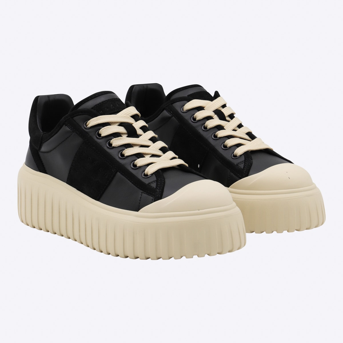 Hogan Leather And Suede Sneakers With Contrasting Sole In Black