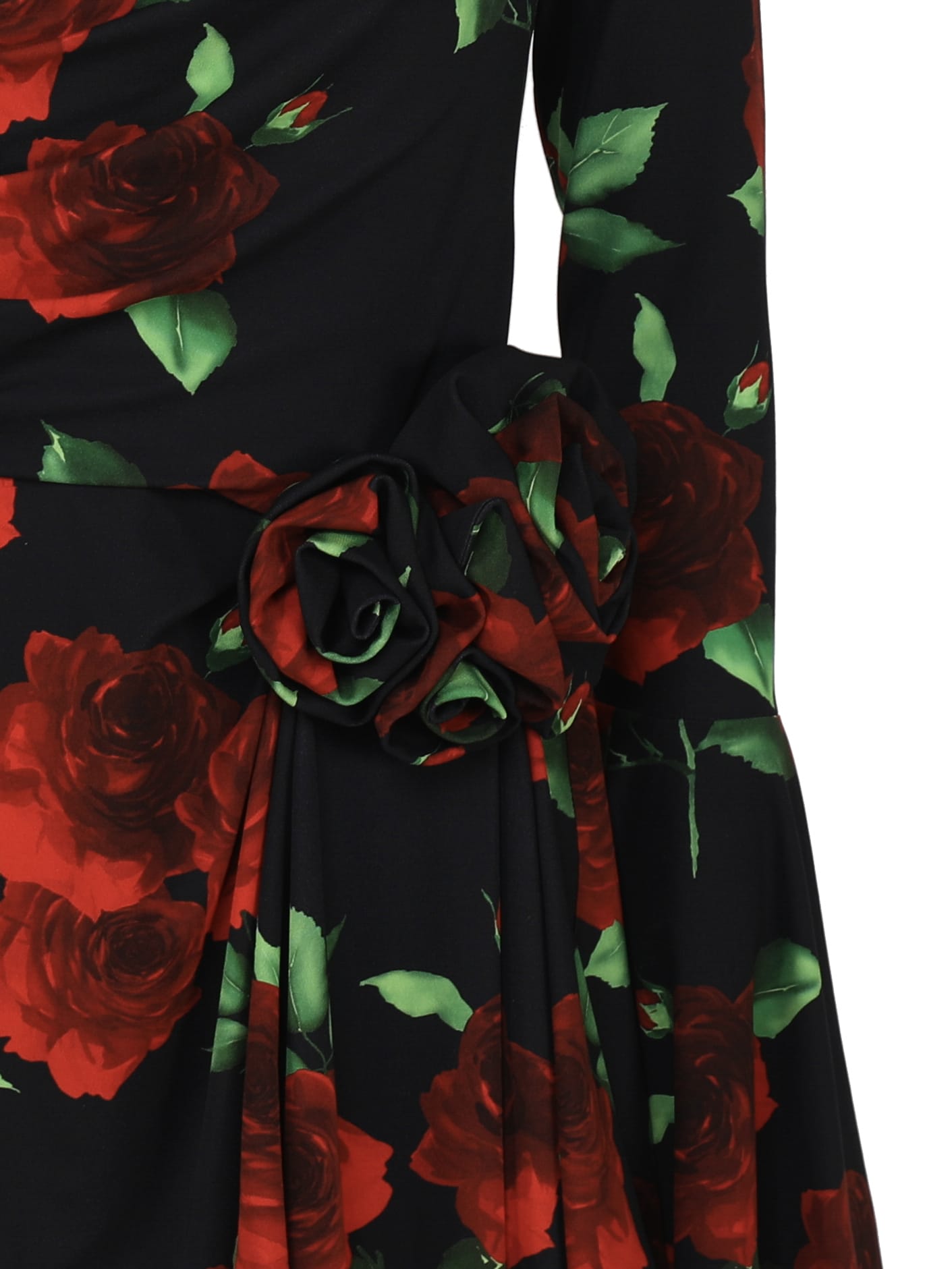 Shop Magda Butrym Off Shoulder Bell Sleeve Mini Dress In Black Floral Print