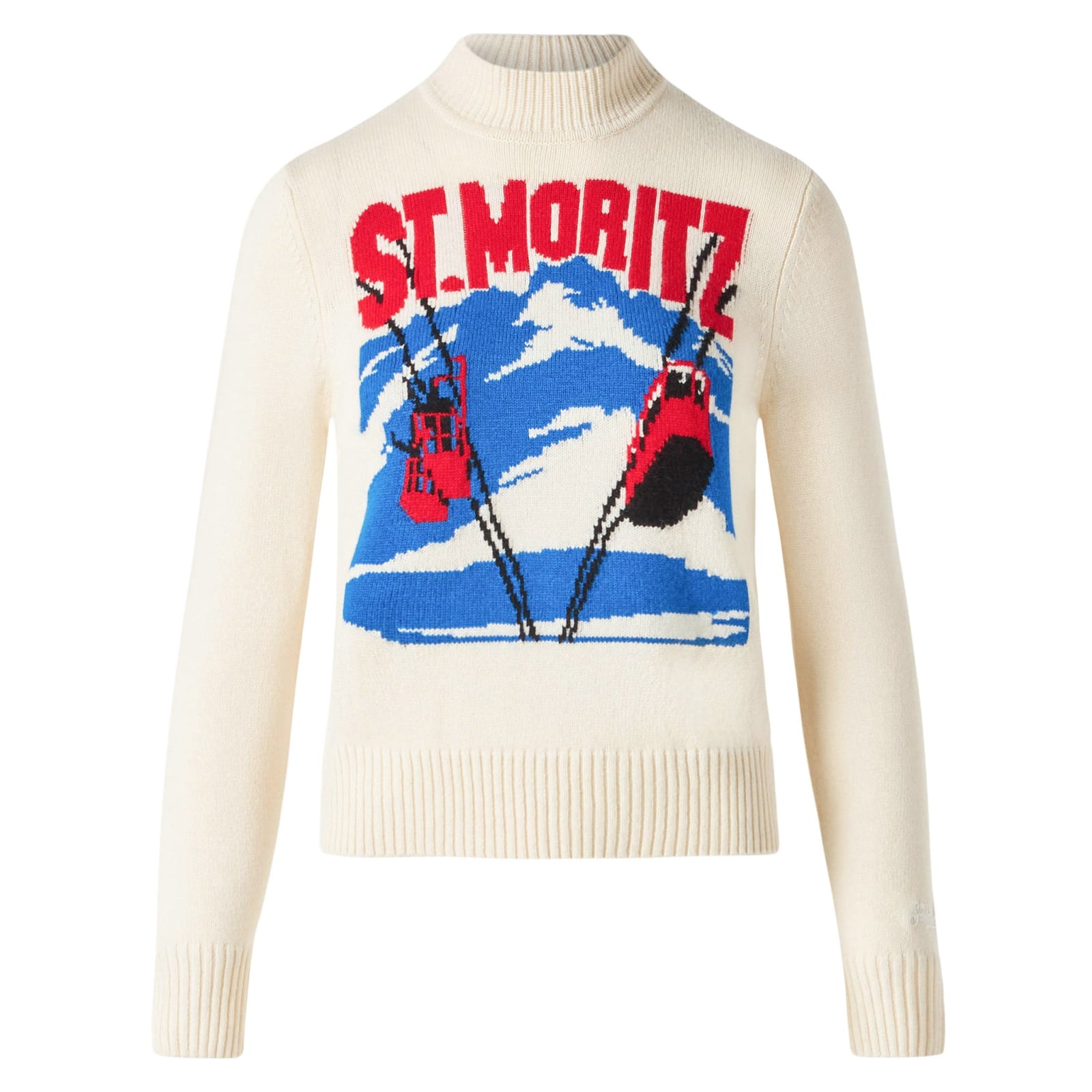 Shop Mc2 Saint Barth Woman Crewneck Sweater With St.moritz Postcard In White