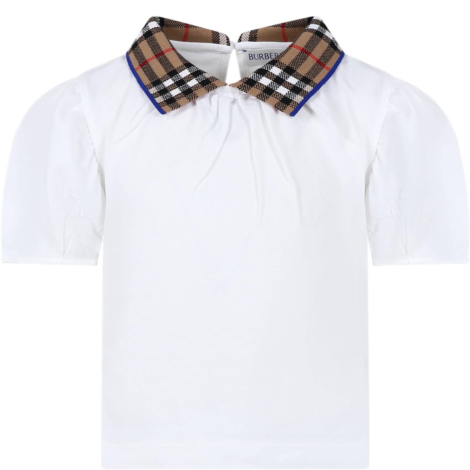 Burberry White T-shirt For Girl With Vintage Check On The Collar