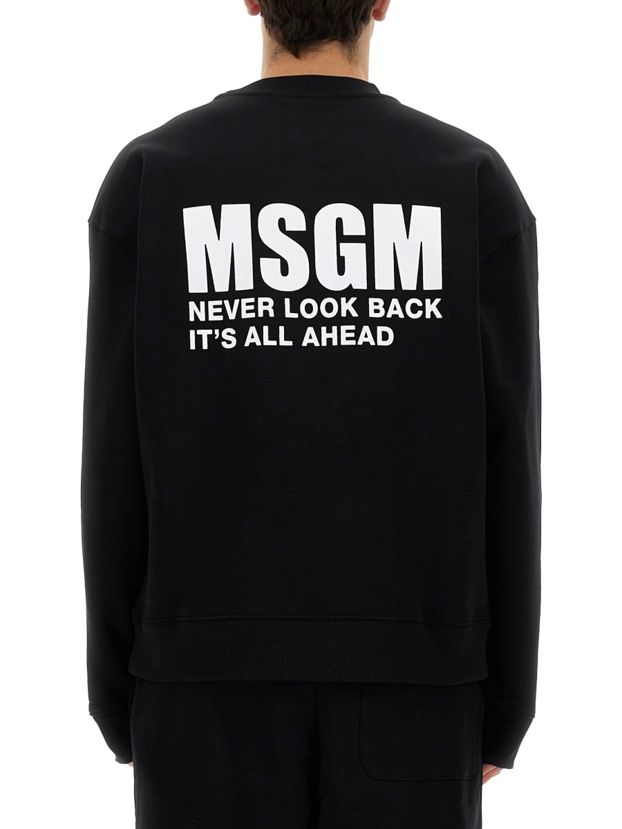 Shop Msgm Chest Logo Ribbed Sweatshirt In Black