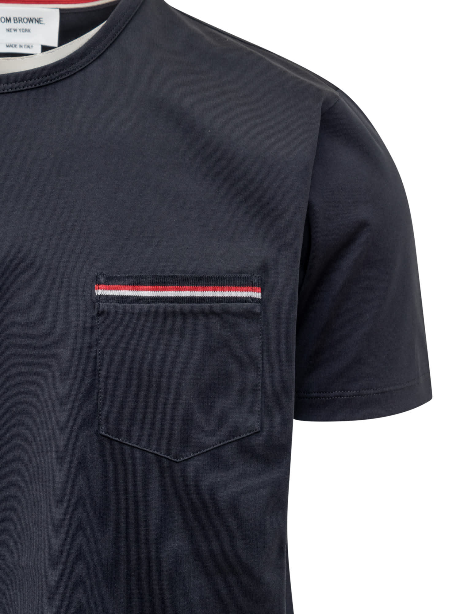 Shop Thom Browne Pocket Tee Shirt In Blu