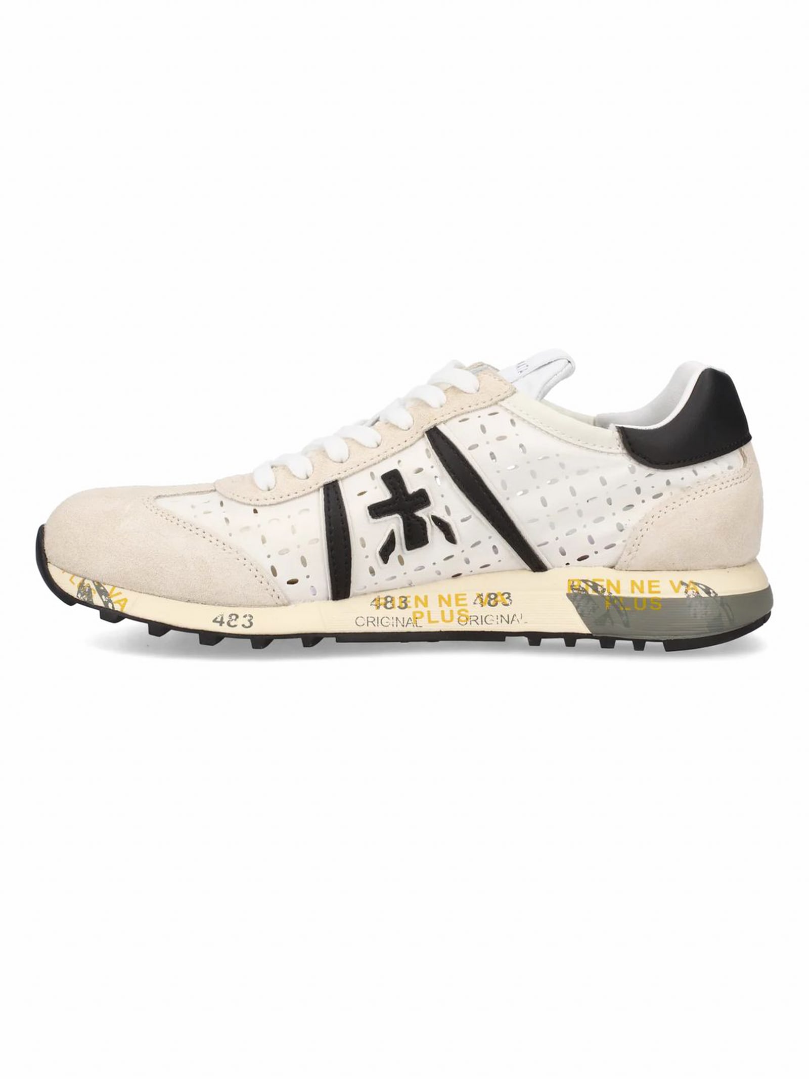 Premiata Low Top Sneakers With Contrast Heel Tab In White