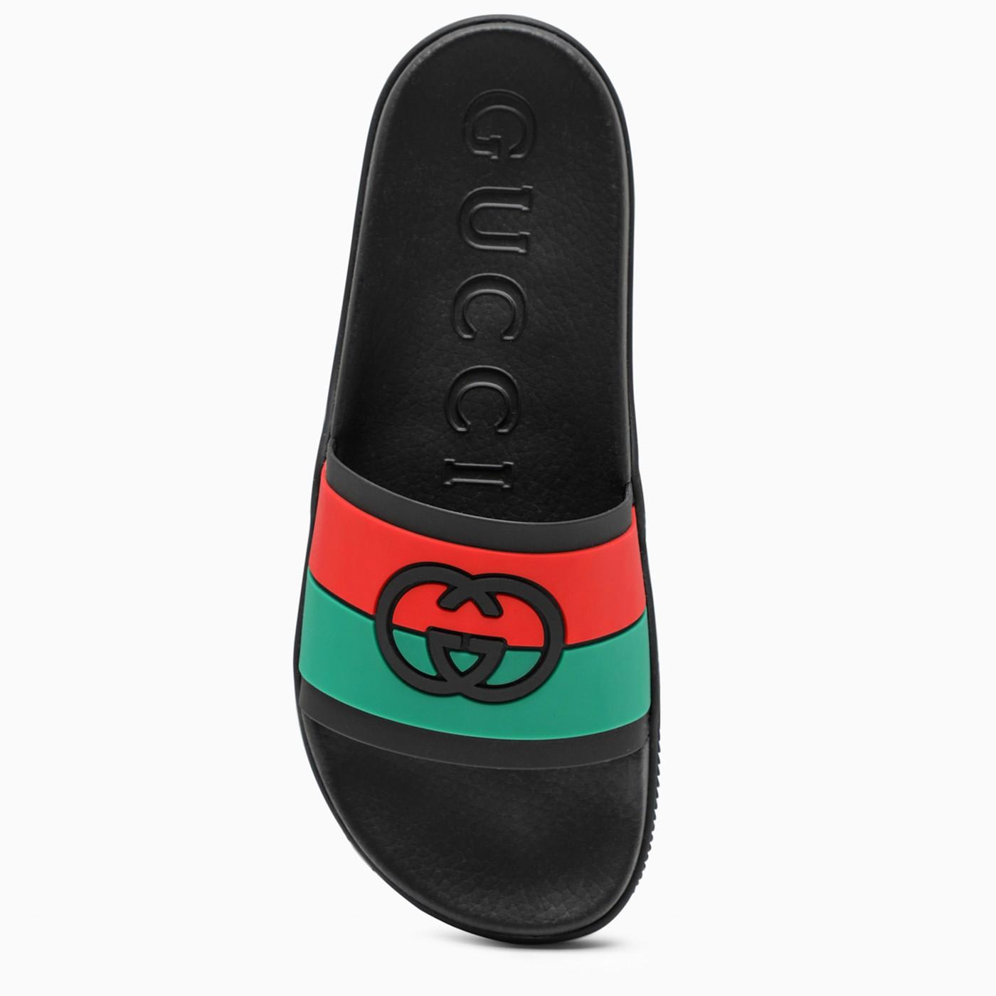Shop Gucci Multicolour Slider Sandals In Black