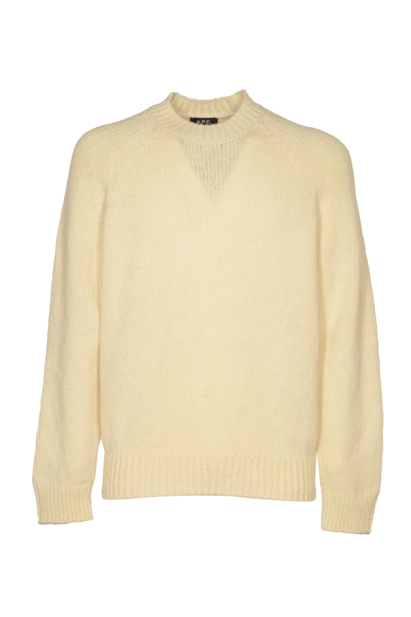 Shop Apc Round Neck Ribbed Sweater In Ecru