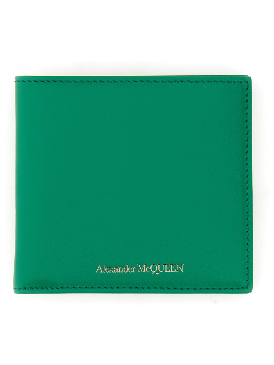 Shop Alexander Mcqueen Leather Wallet With Logo In Green