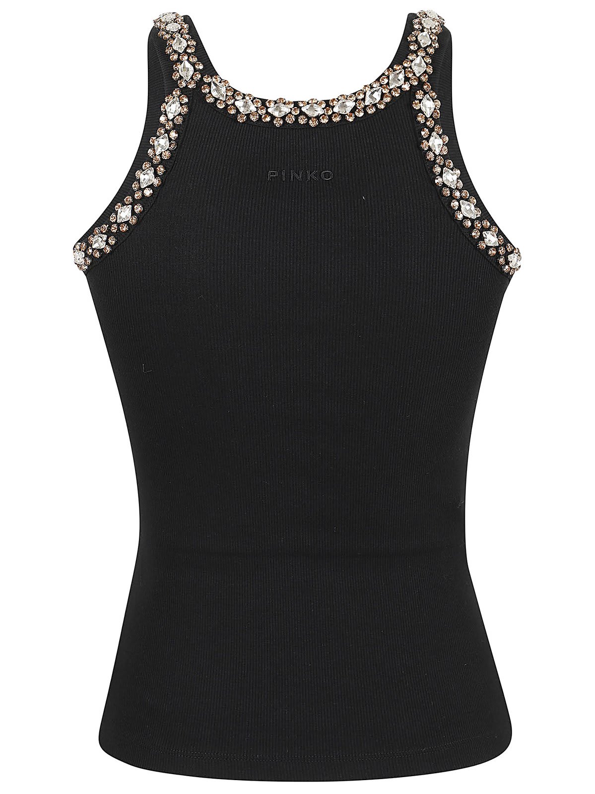 Shop Pinko Crystal-embellished Ribbed Tank Top In Nero Limousine