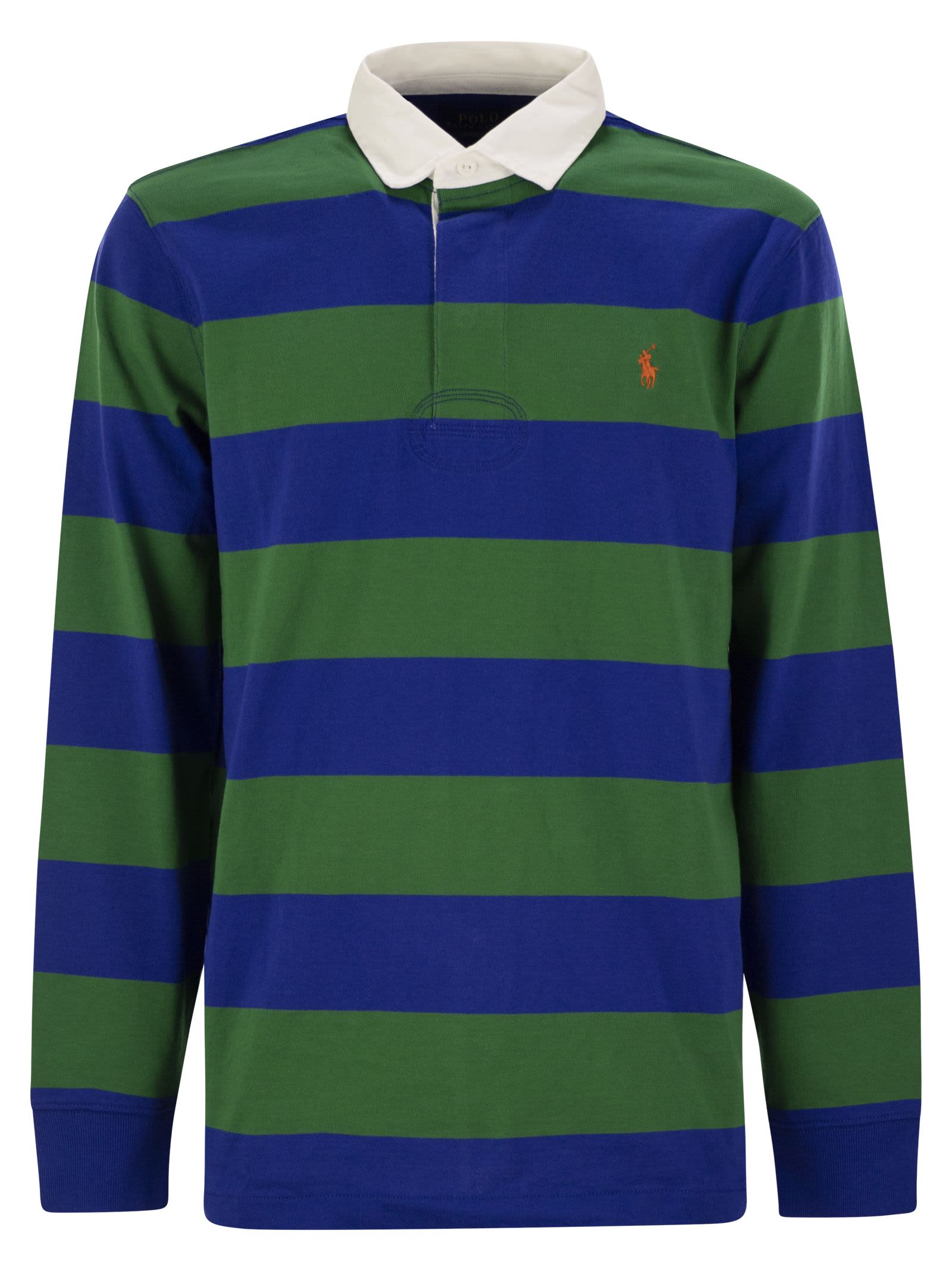 Shop Polo Ralph Lauren Long-sleeved Rugby Jersey In Green/blue