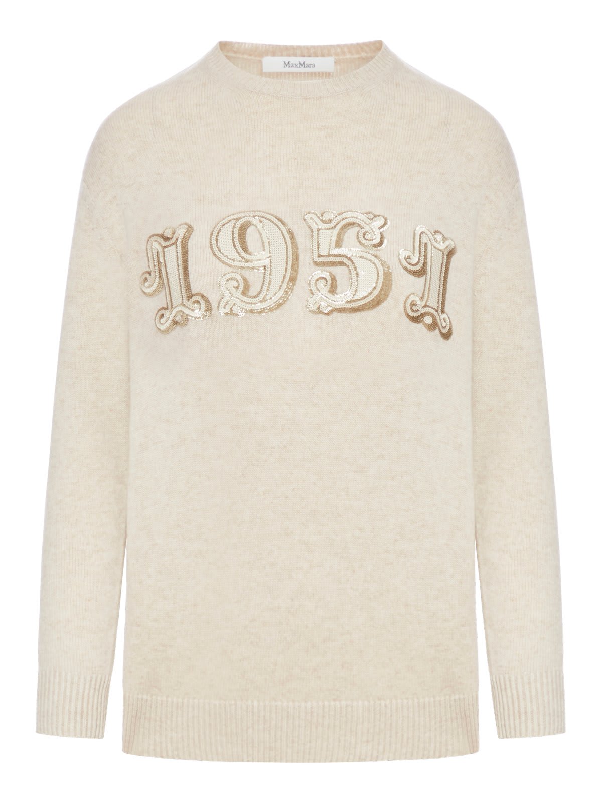 Shop Max Mara Crewneck Knitted Jumper In Beige