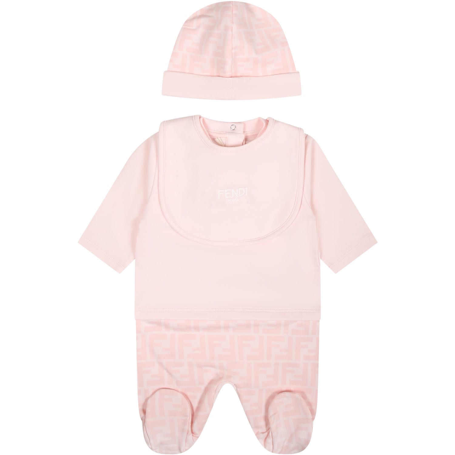 Fendi Pink Set For Baby Girl With Logo