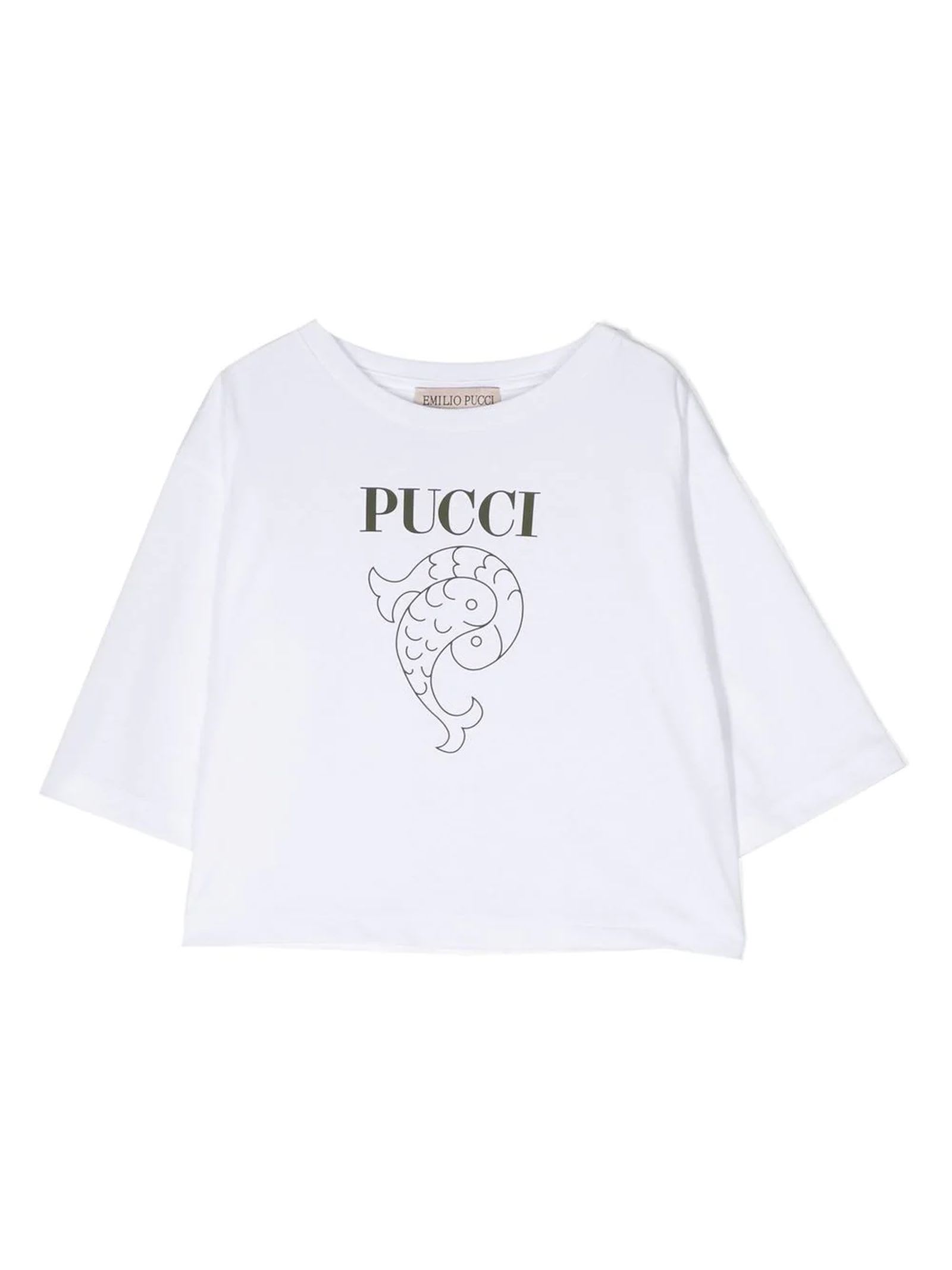 Emilio Pucci Kids' White Cotton Tshirt In Bianco
