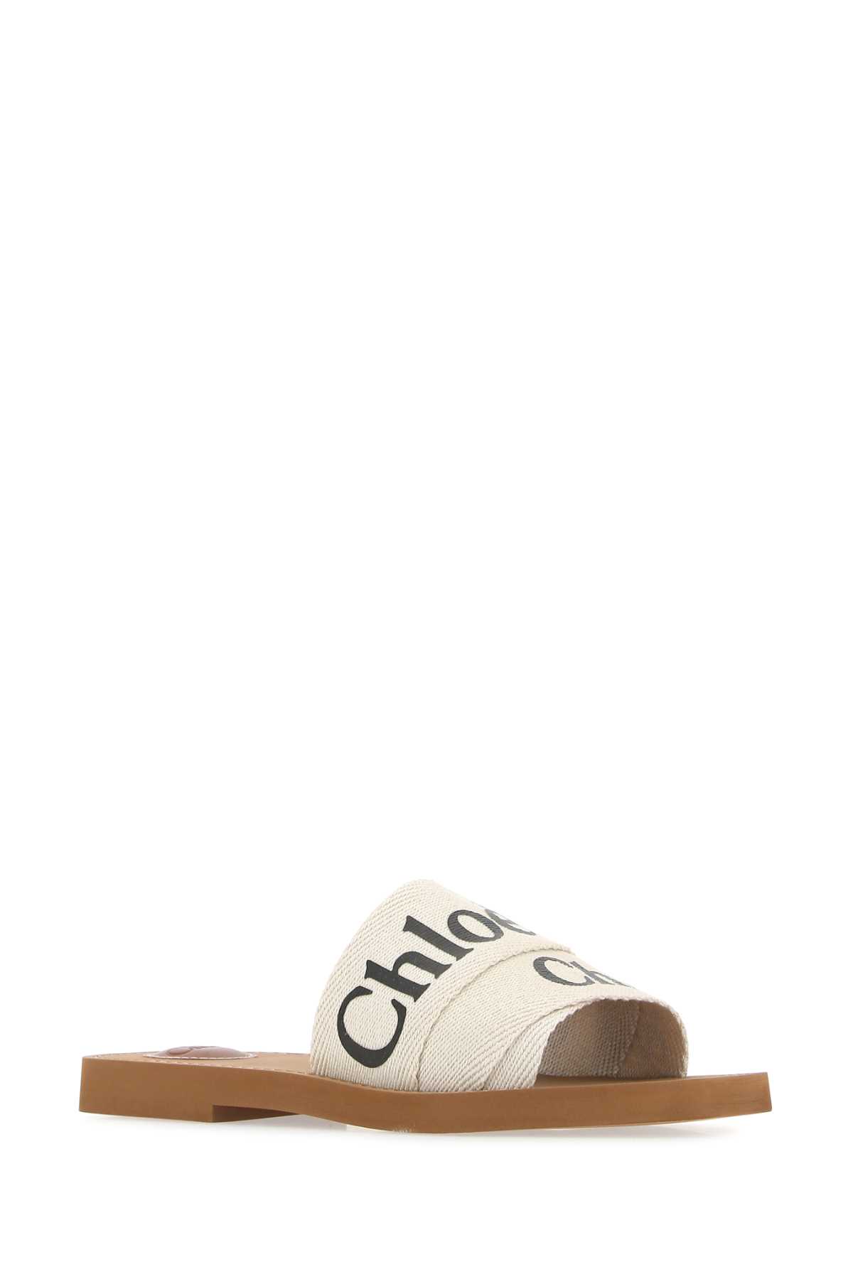 Chloé Ivory Linen Woody Slippers In White