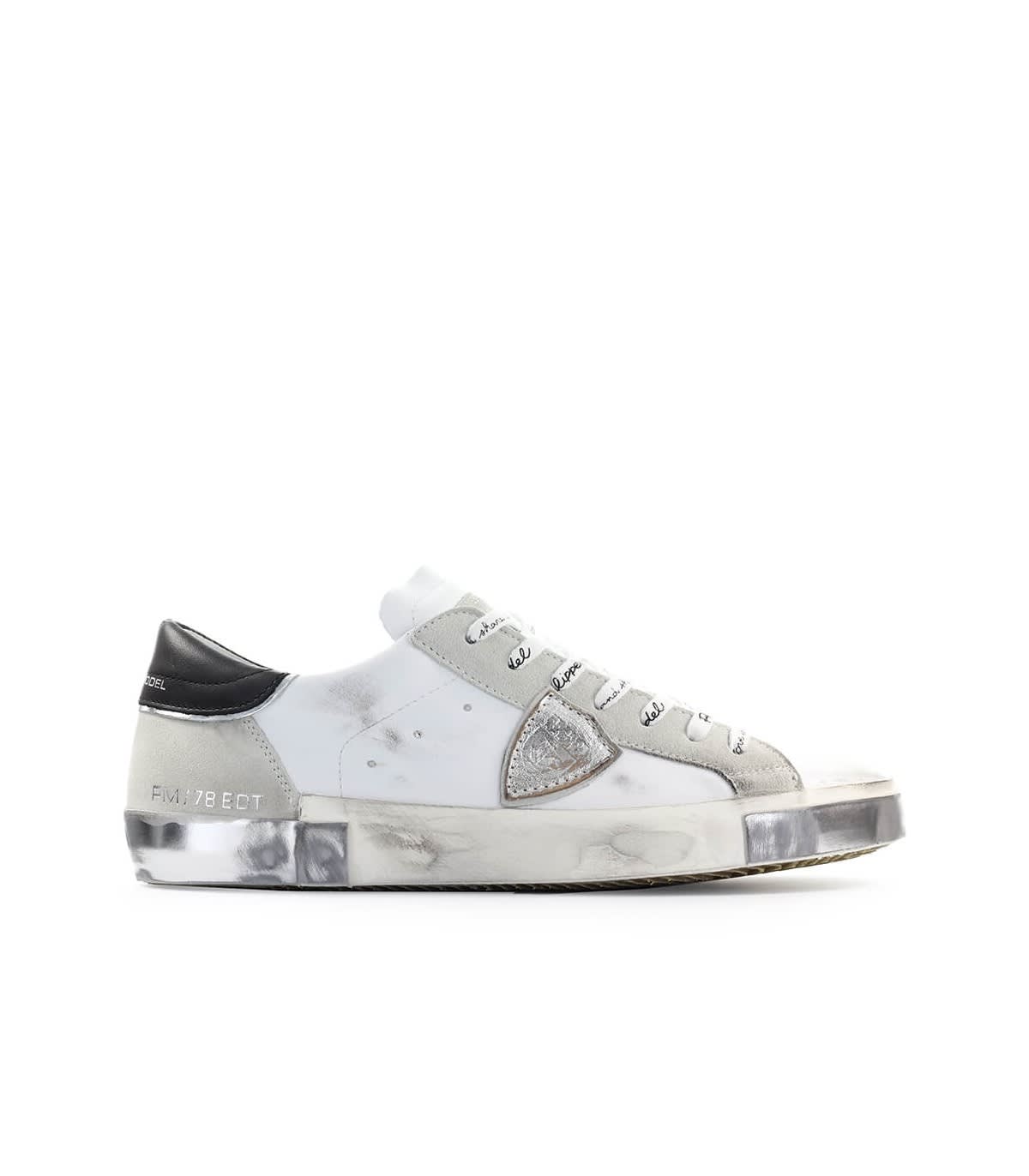 Shop Philippe Model White Silver Prsx Foxy Laminé Sneaker