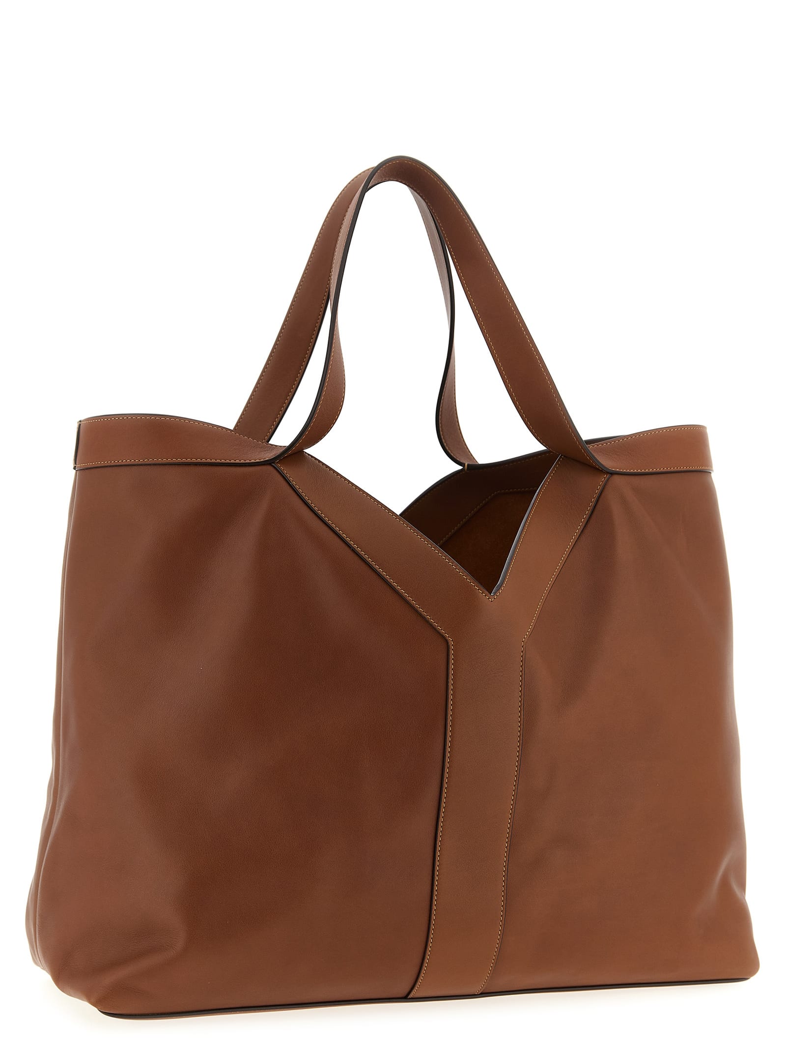Saint Laurent Brown Leather Oversize Shopping Bag In Brown
