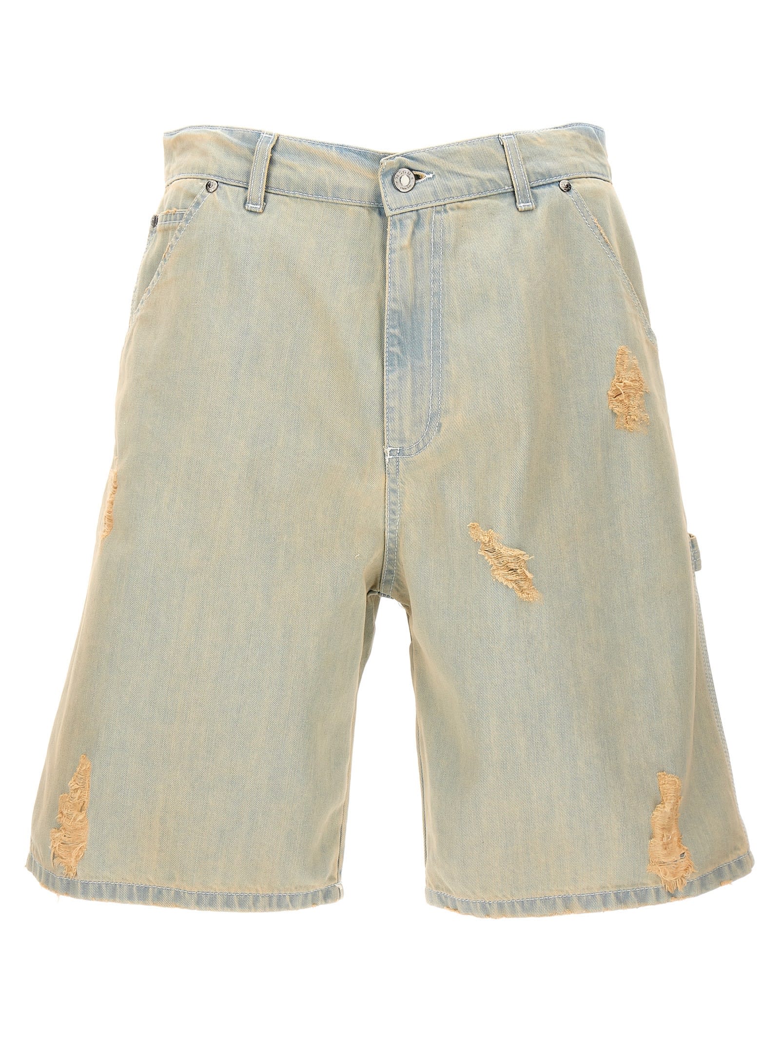 Shop Msgm Paint Effect 5 Pockets Denim Shorts In Blue