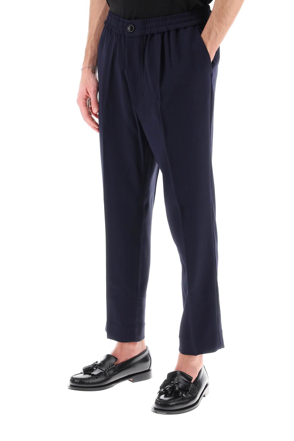 Shop Ami Alexandre Mattiussi Elasticated Waist Pants In Viscose And Wool In Night Blue (blue)