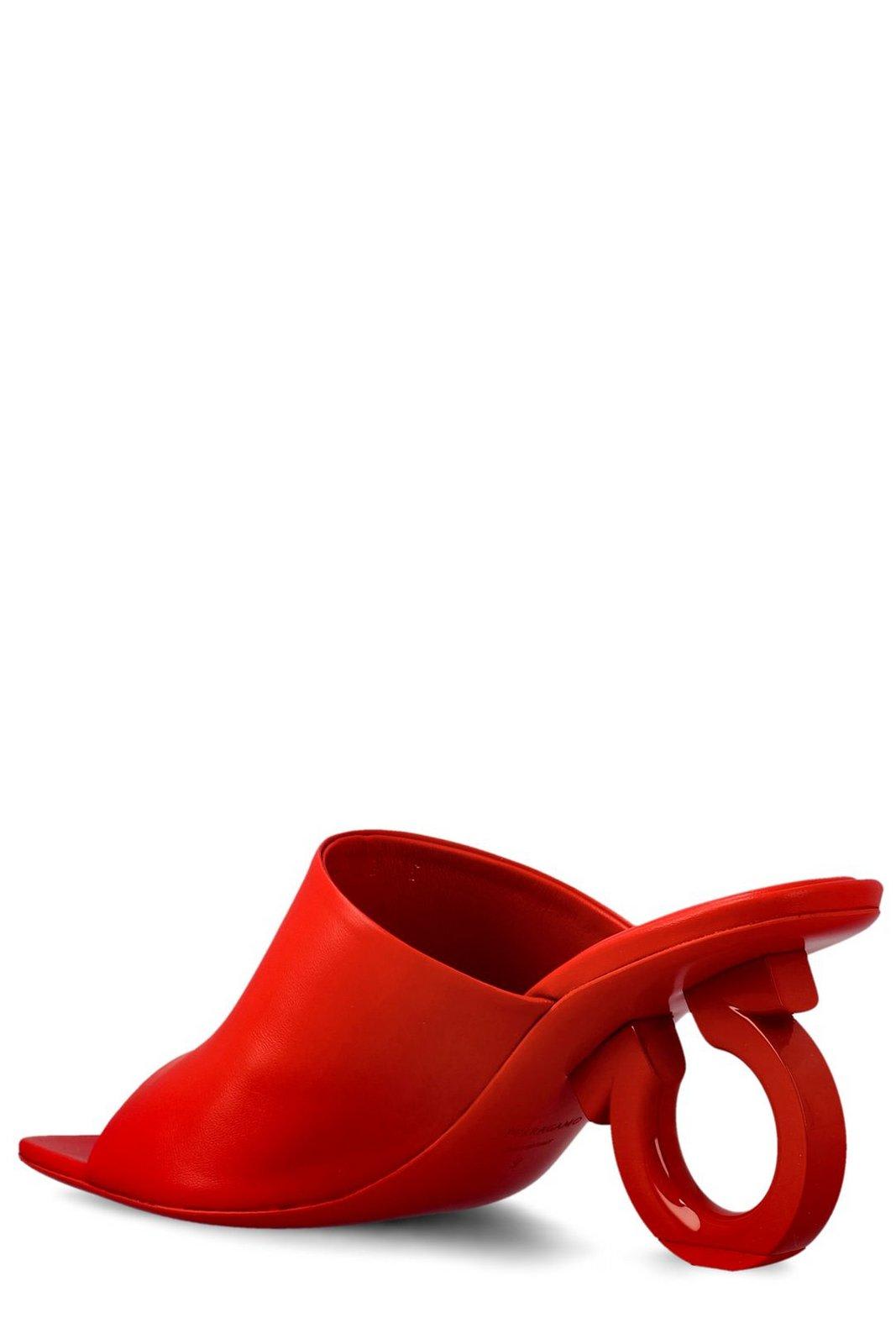 Shop Ferragamo Sculpted-heeled Slip-on Mules In Red