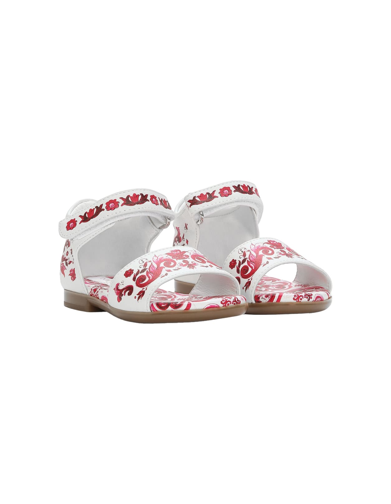 Shop Dolce & Gabbana First Steps Sandal With Fuchsia Majolica Print In Pink