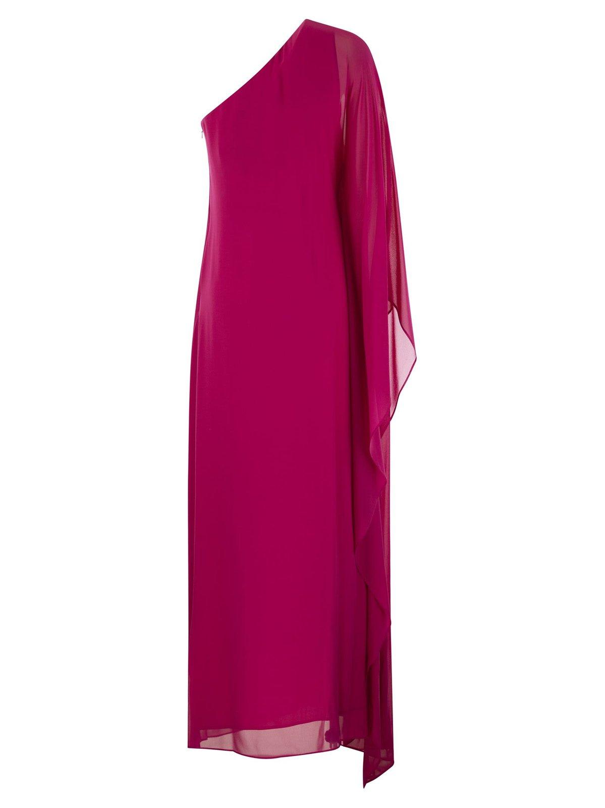 Shop Max Mara Gathered One-shoulder Dress In Fuchsia