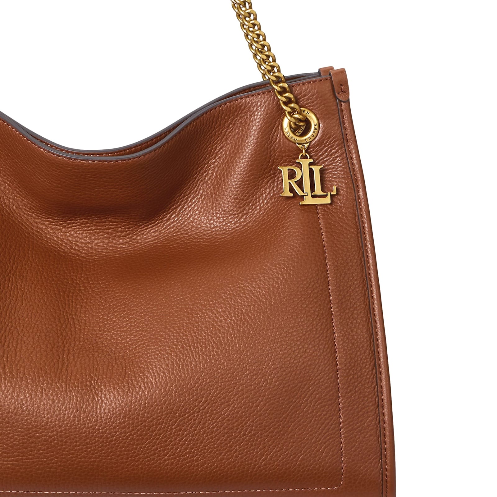 Ralph Lauren Pebbled Leather Large Bradley Tote Bag In Brown