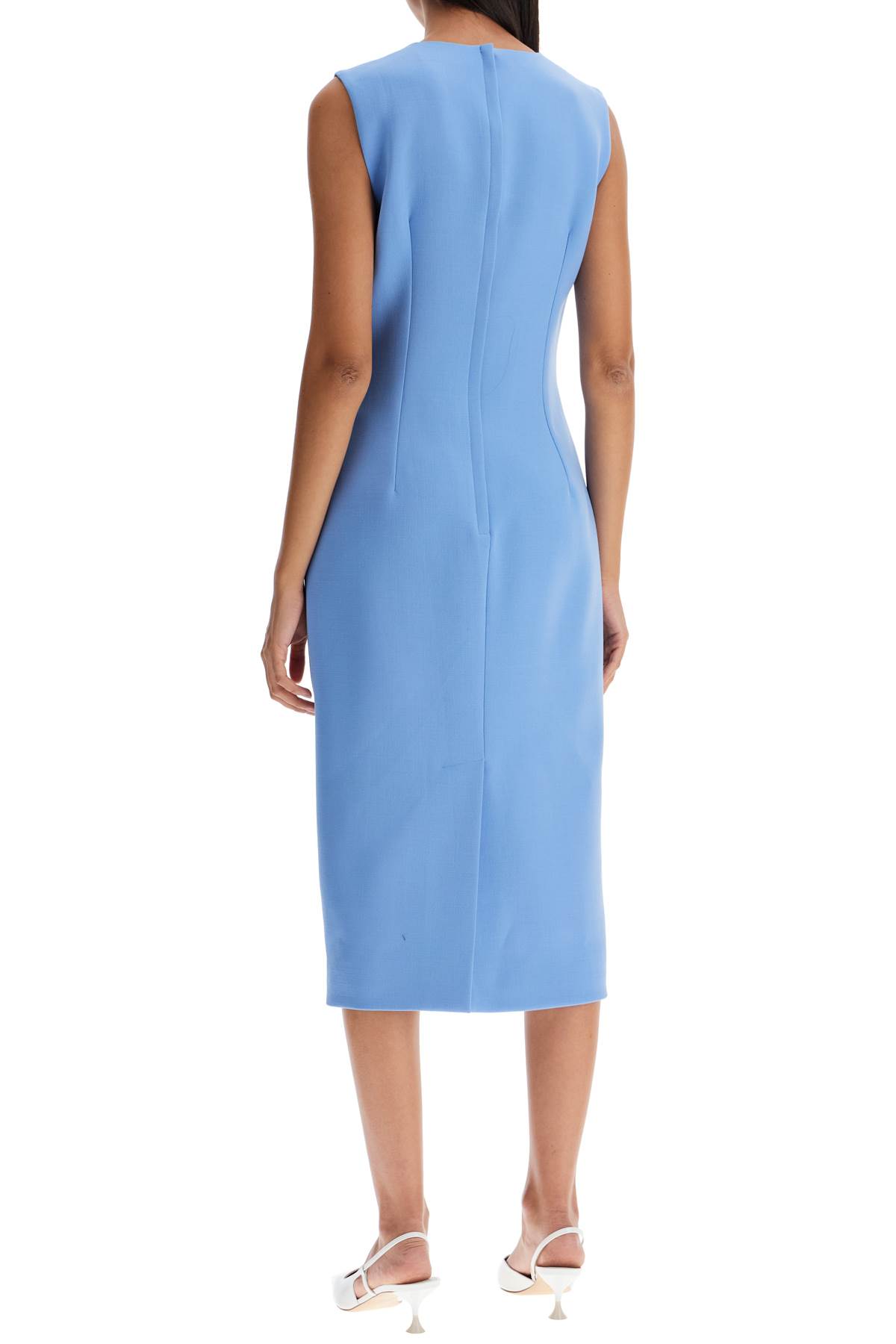 Shop Dolce & Gabbana Wool Crepe Sheath Midi Dress With Tube In Glicine Viola Chiari (light Blue)