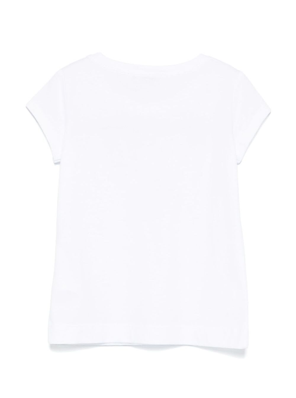 Monnalisa T-shirt Fiocco San Gallo Jersey Cotone Fermo In White