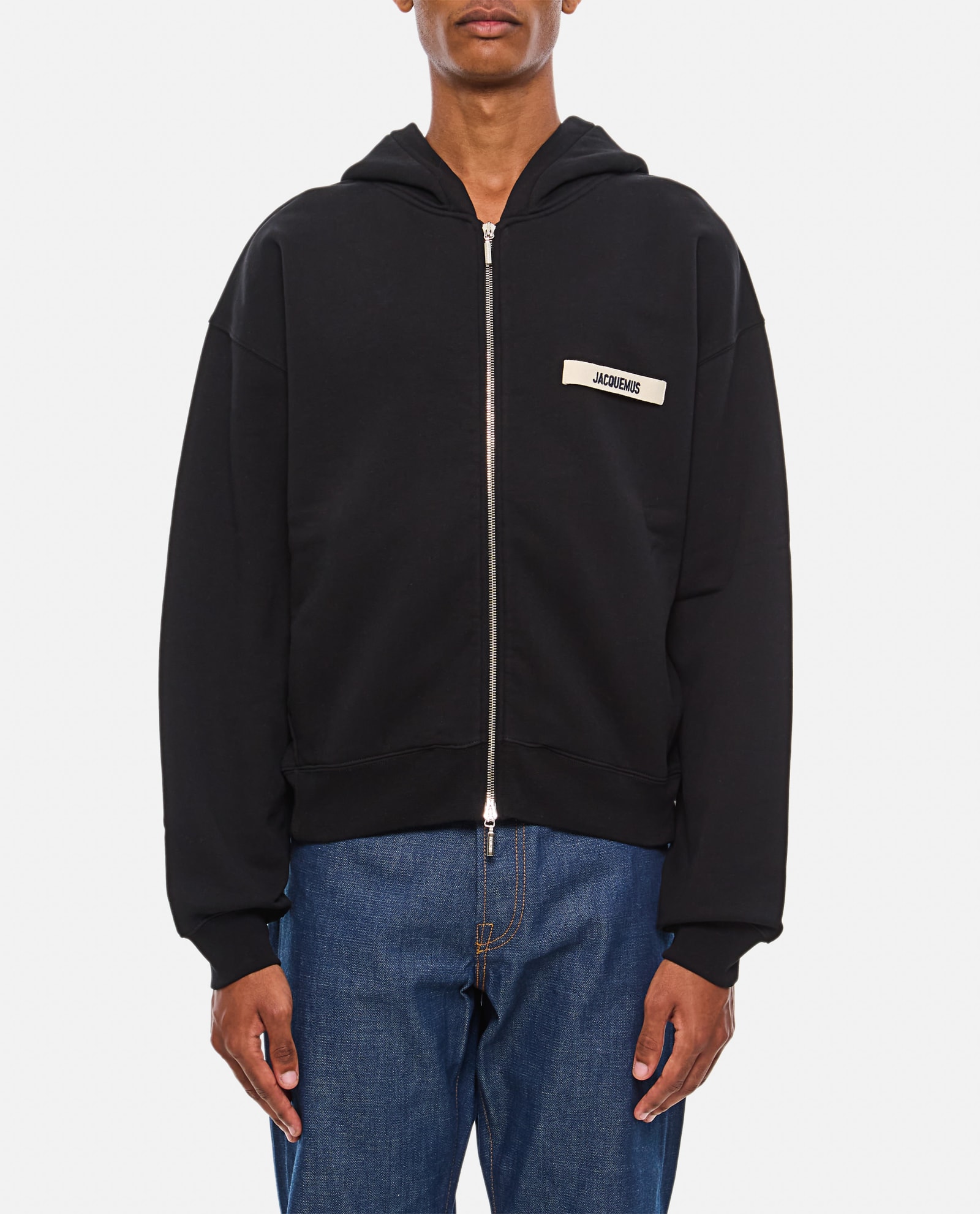 Shop Jacquemus Zipped Cotton Sweatshirt In Black