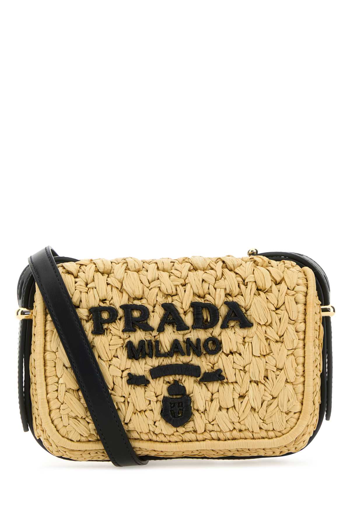 Shop Prada Raffia Crossbody Bag In Naturalenero