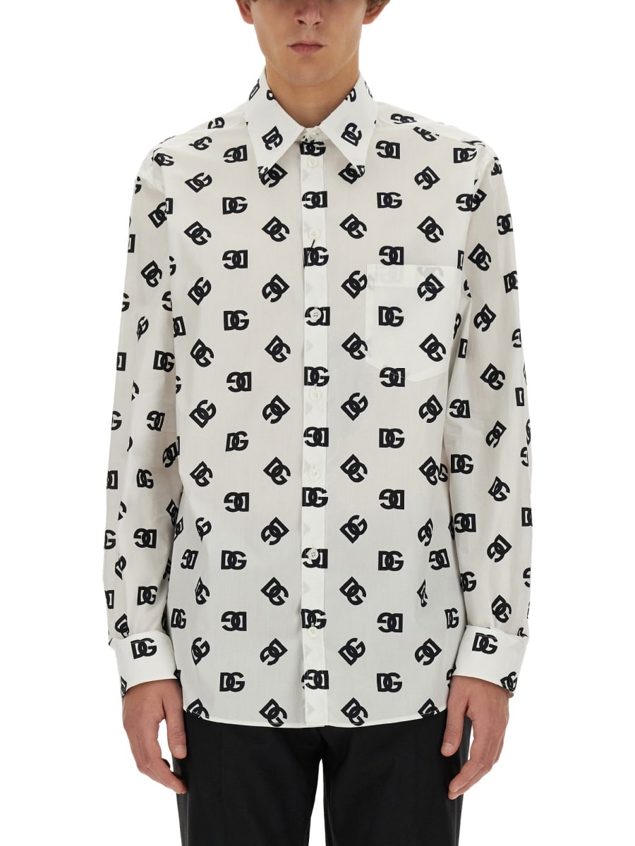 Shop Dolce & Gabbana Dg Logo Shirt All Over In Bianco Nero