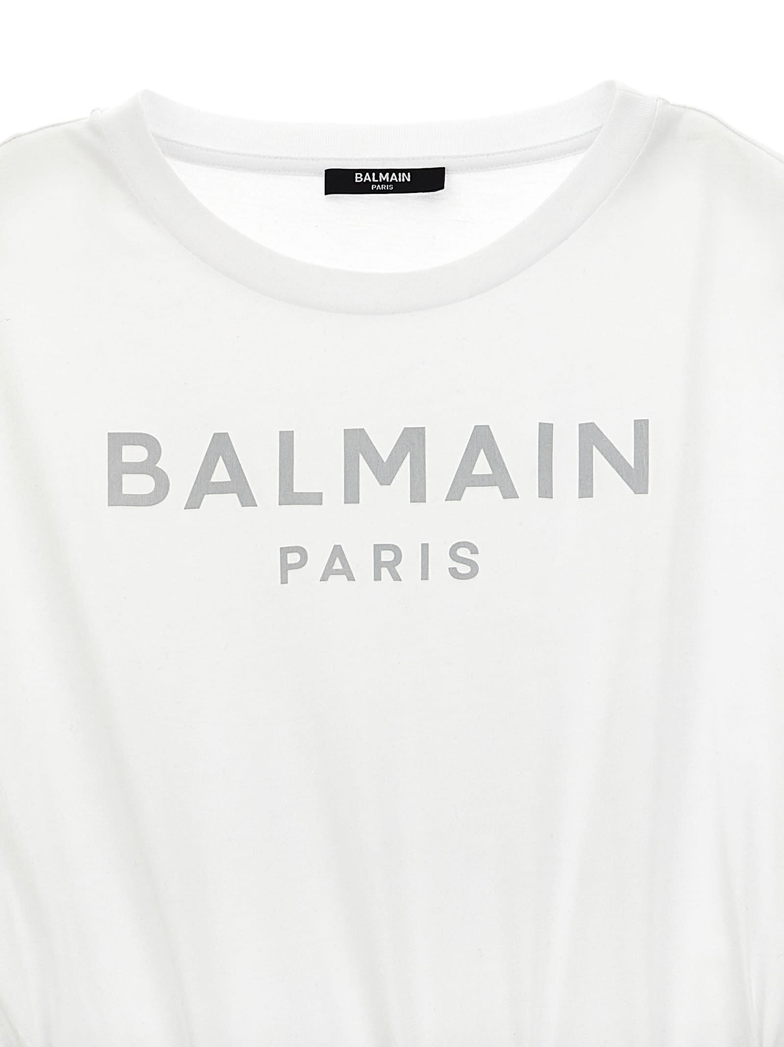 Balmain Logo Dress In White/black