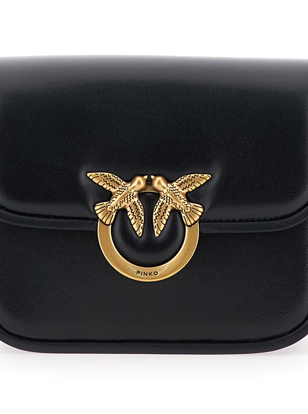 Pinko Love Box Black Crossbody Bag With Love Birds Plaque On The Front In Leather Woman In Black