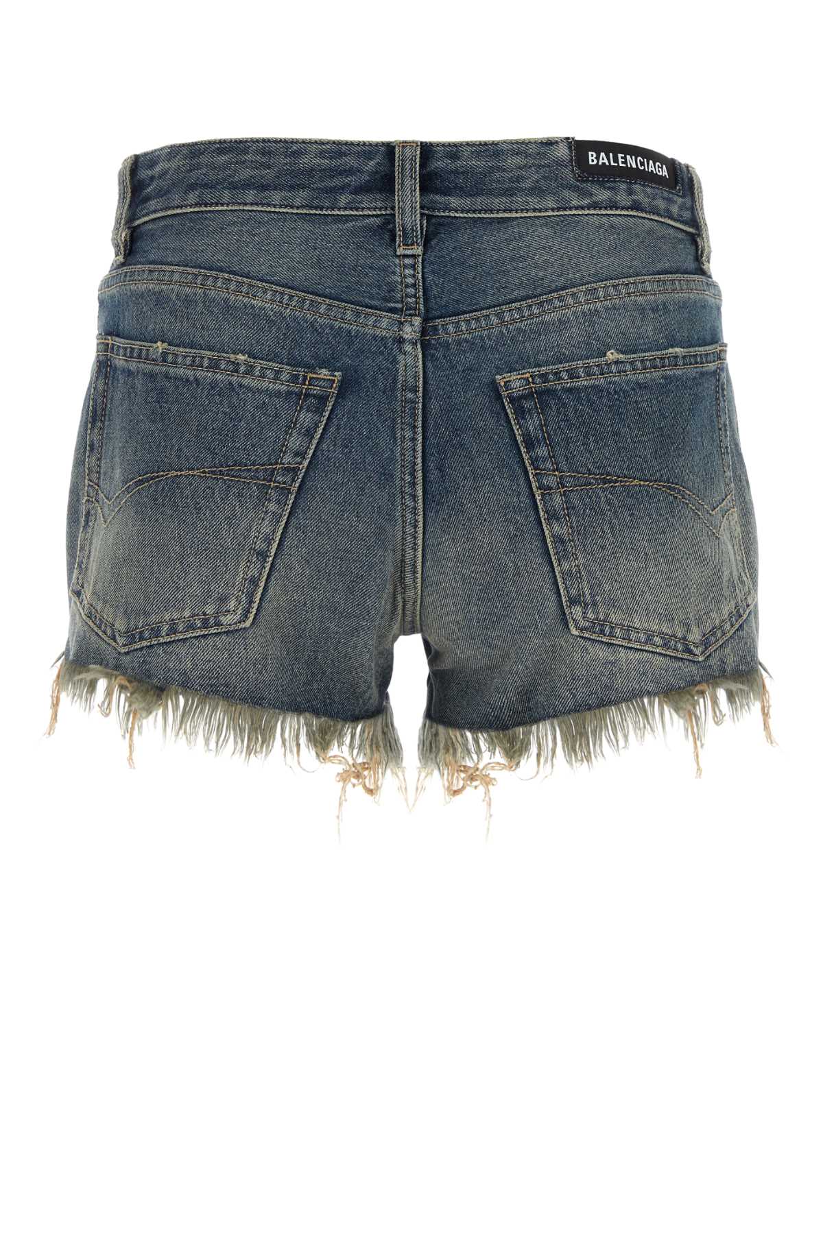 Shop Balenciaga Denim Shorts In Bluerust