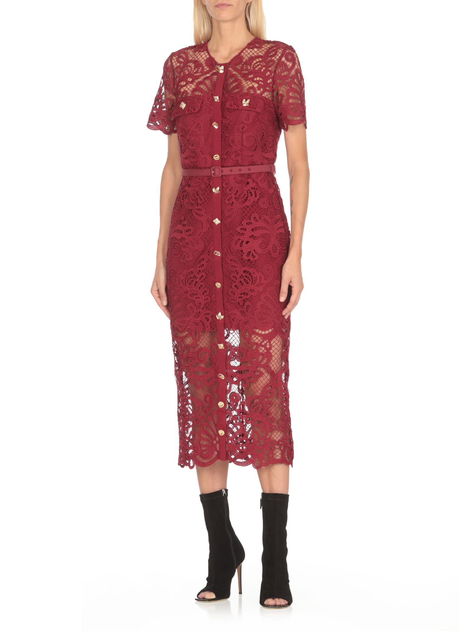 Shop Self-portrait Lace Dress In Red