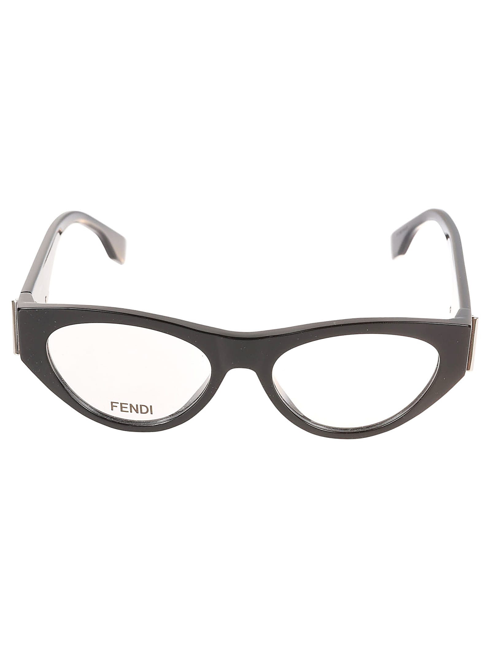 Fendi Metal Logo Embossed Cat-eye Glasses In 001 - Black