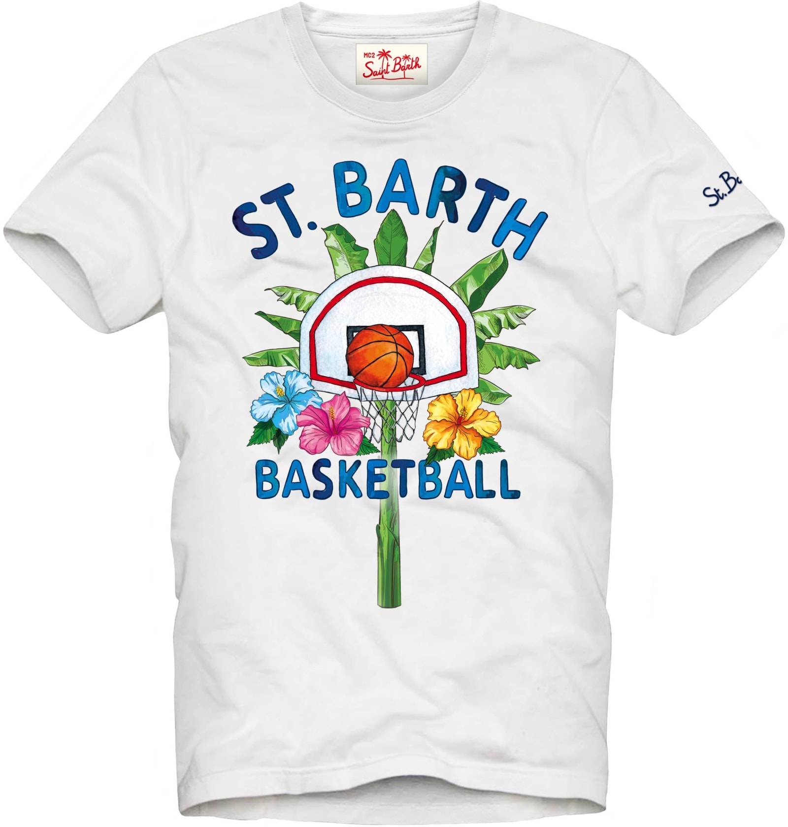 Mc2 Saint Barth Man Cotton T-shirt With St. Barth Basketball Print