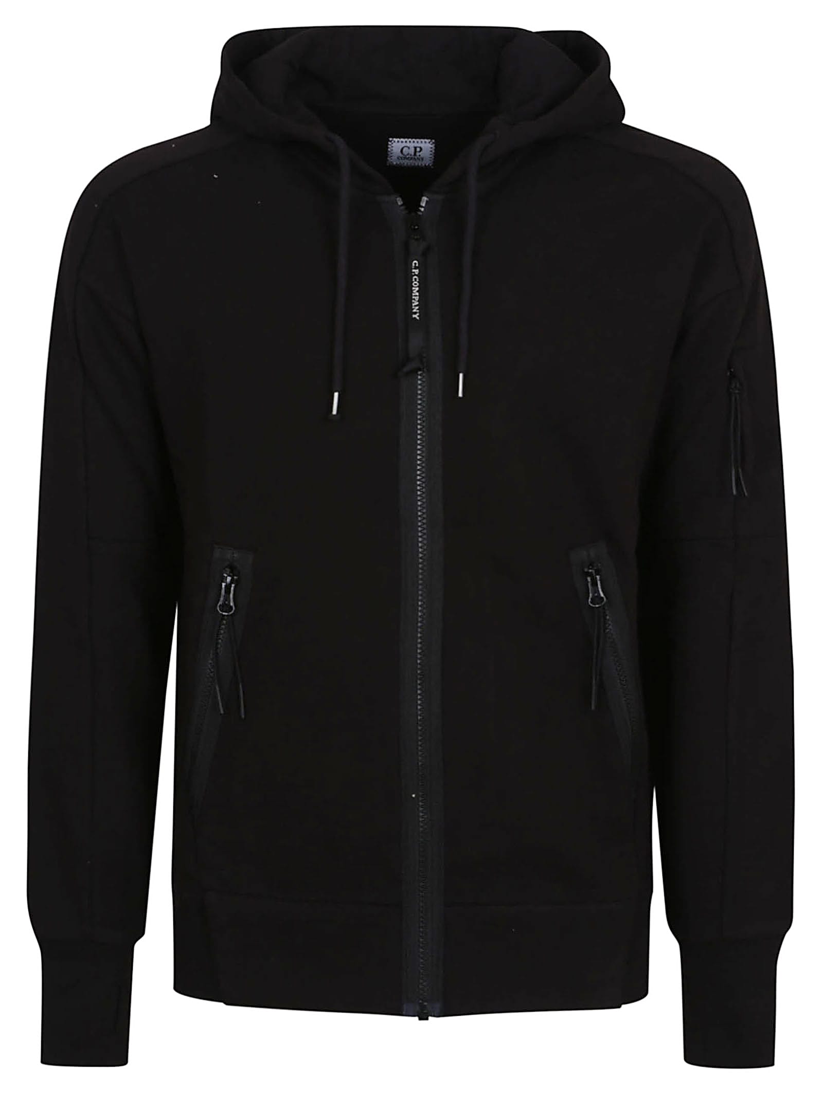 C.p. Company Sweatshirts Hooded Open In Diagonal Raised Fleece In Black