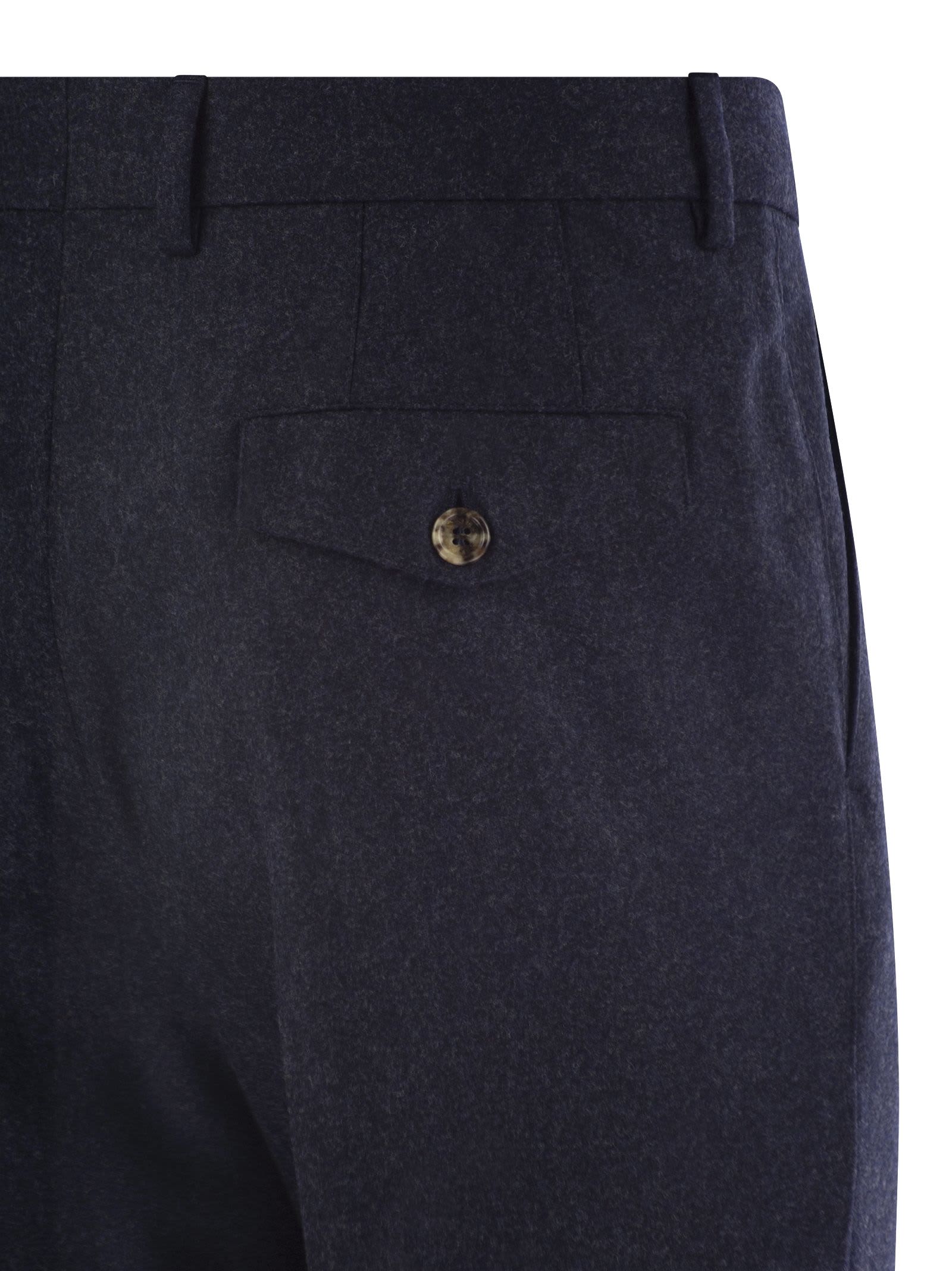 Shop Brunello Cucinelli Leisure Fit Trousers In Virgin Wool Flannel With Double Darts In Night Blue