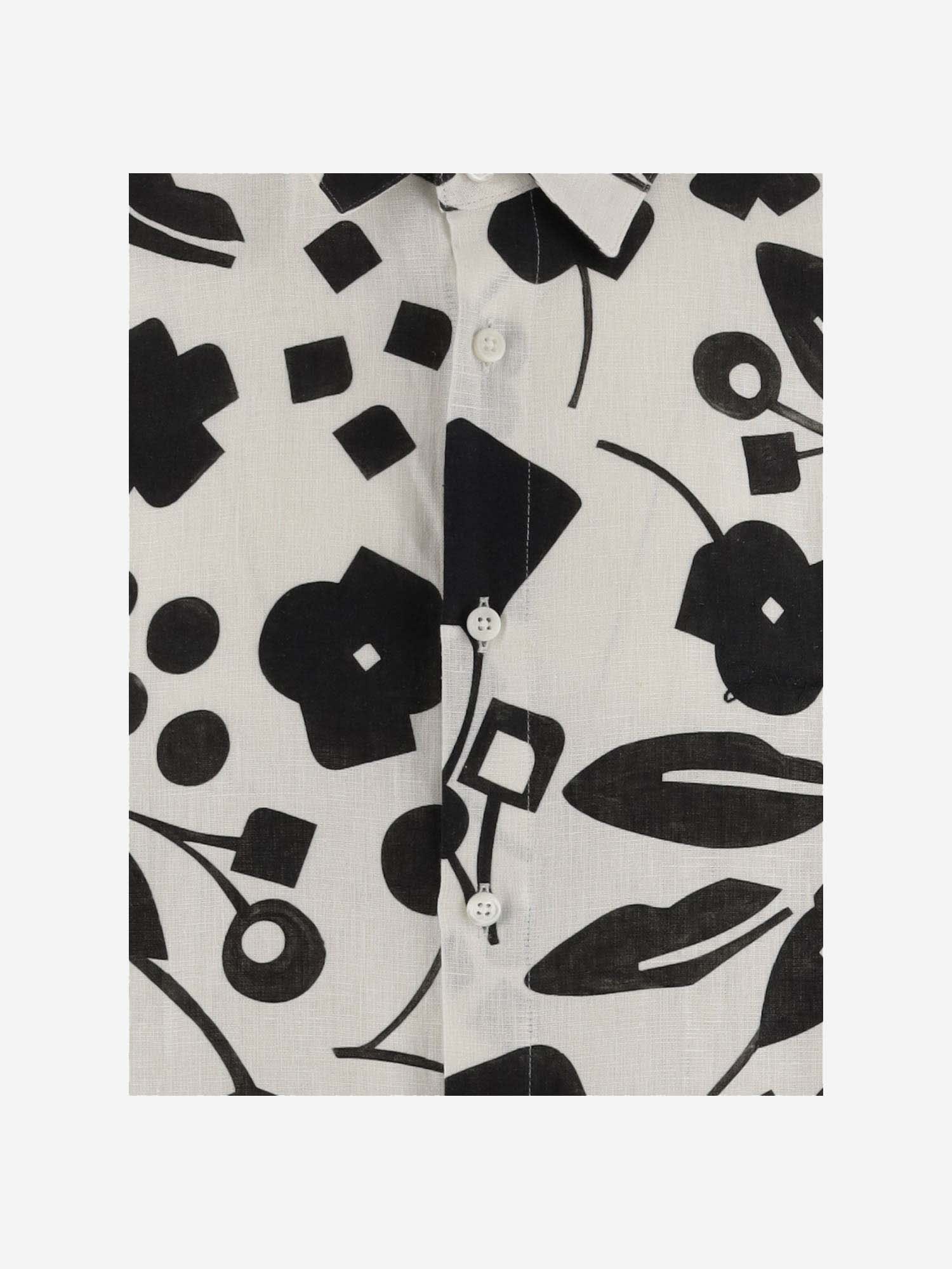 Shop Jacquemus Printed Linen Shirt In Pt Black White Cubic Flow