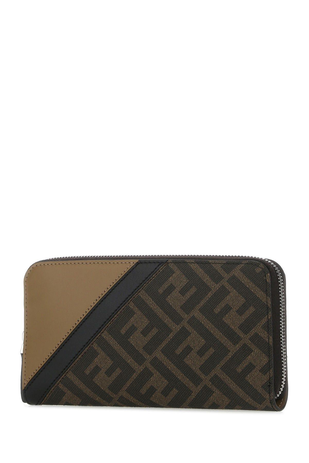 Shop Fendi Printed Fabric Wallet In Tab.mr+sand+nero+p