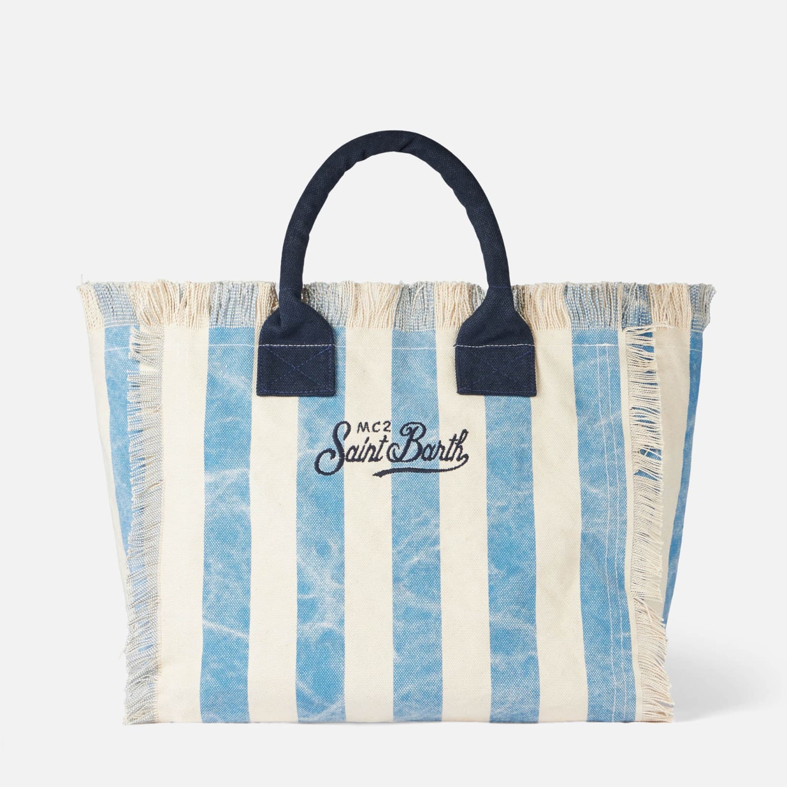 Shop Mc2 Saint Barth Vanity Canvas Shoulder Bag With And Paris Print In Blue